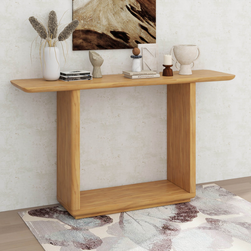 Console avec coins arrondis, base en U pour un placement facile, table minimaliste élégante, Brun