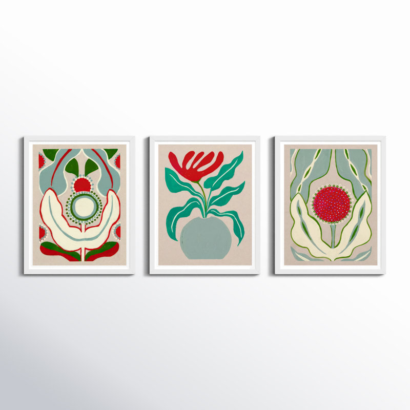 Magical Flowers. Set Of 3 Framed On Paper 3 Pieces by Andrea Stokes Print, 20" H x 16" W x 1.25" D, White Framed Paper