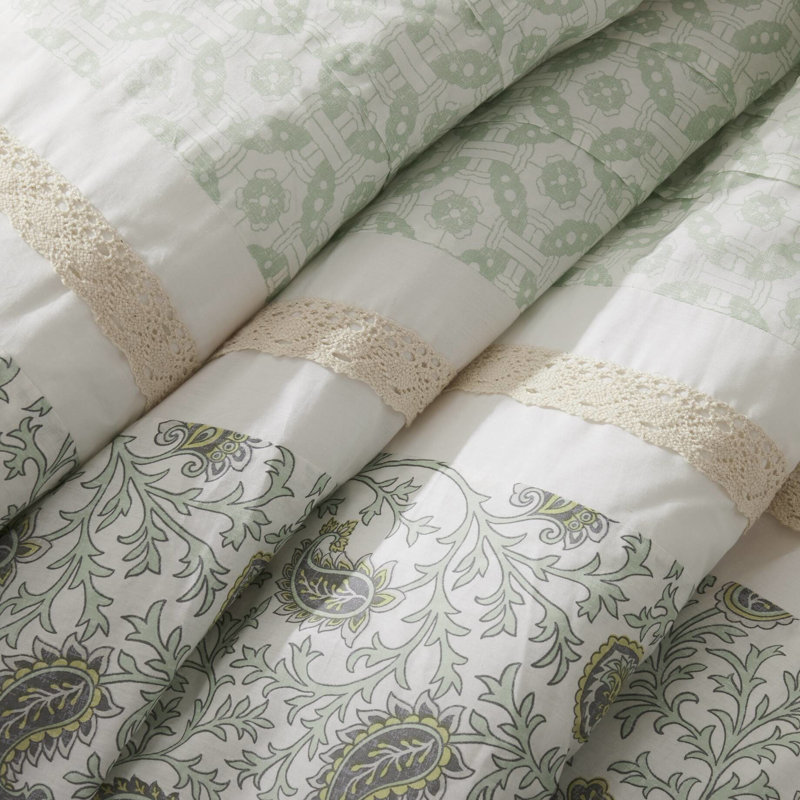 Édredon 9 très grand, thème floral en coton, sauge