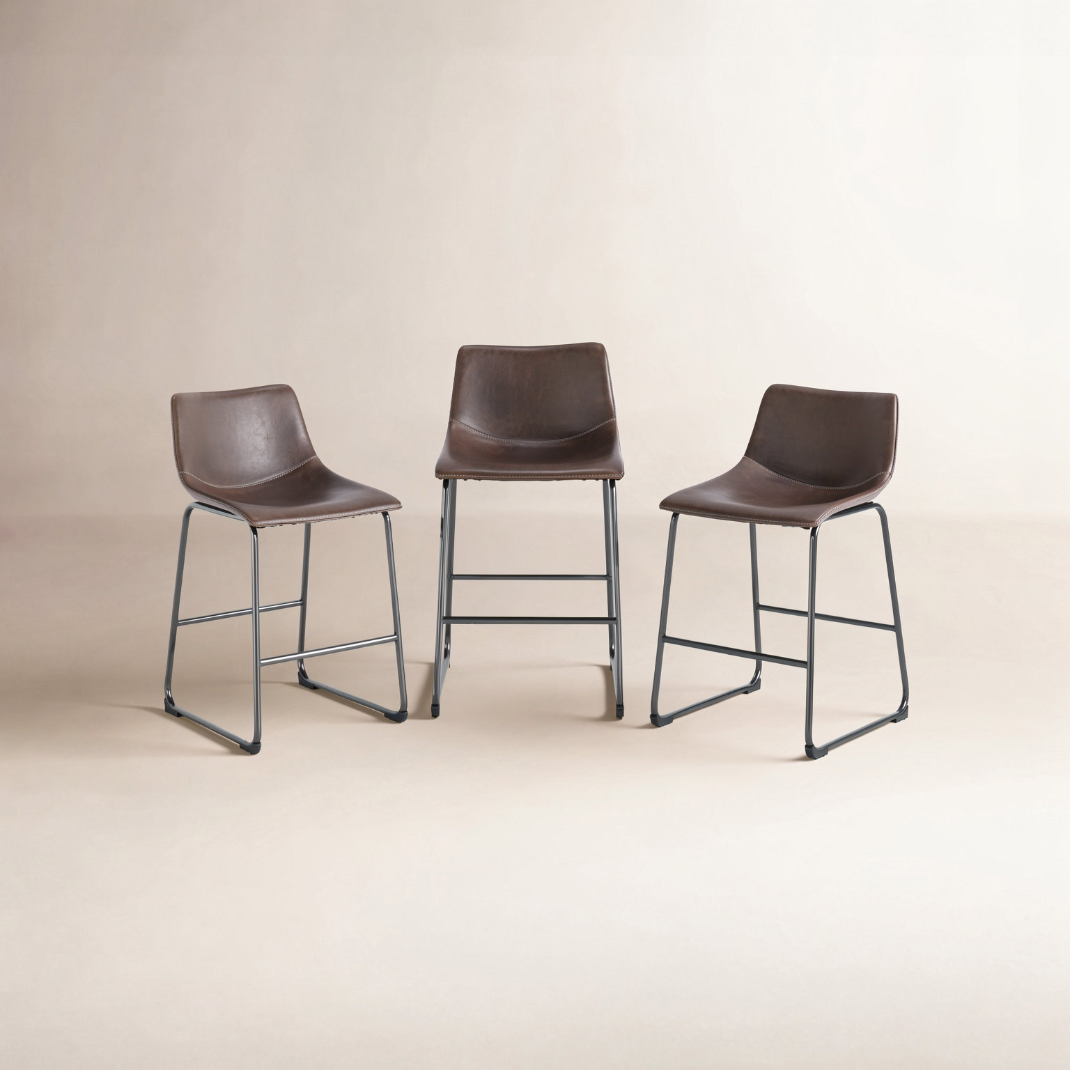 Bela 24" Bar Stool, Brown Faux Leather