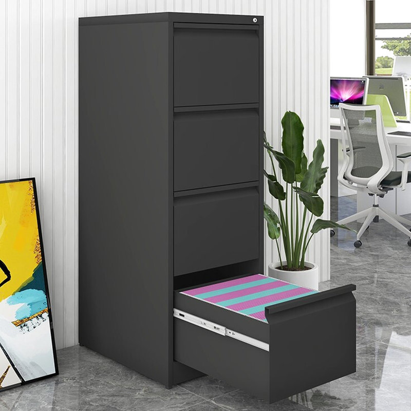 Classeur en métal 4 - Bureau à domicile avec serrure et glissières silencieuses, Noir