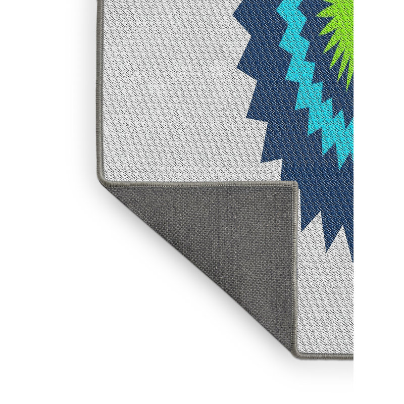 Tapis blanc/bleu/vert à tisser électrique, Rectangle 6 pi x 9 pi