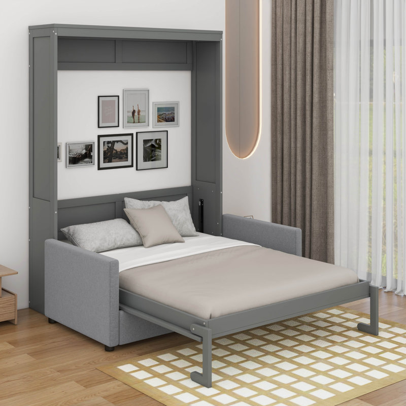 Grand lit escamotable avec coussin, Gris