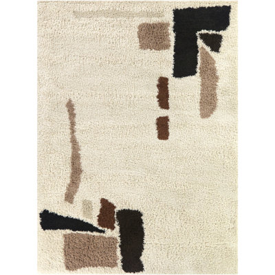Botello Cream Abstract Shag Area Rug