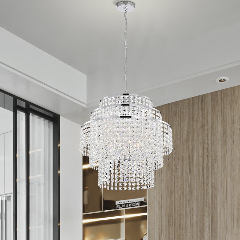 Hythe Dimmable Tiered Chandelier, Chrome, 25" H x 24" W x 24" D