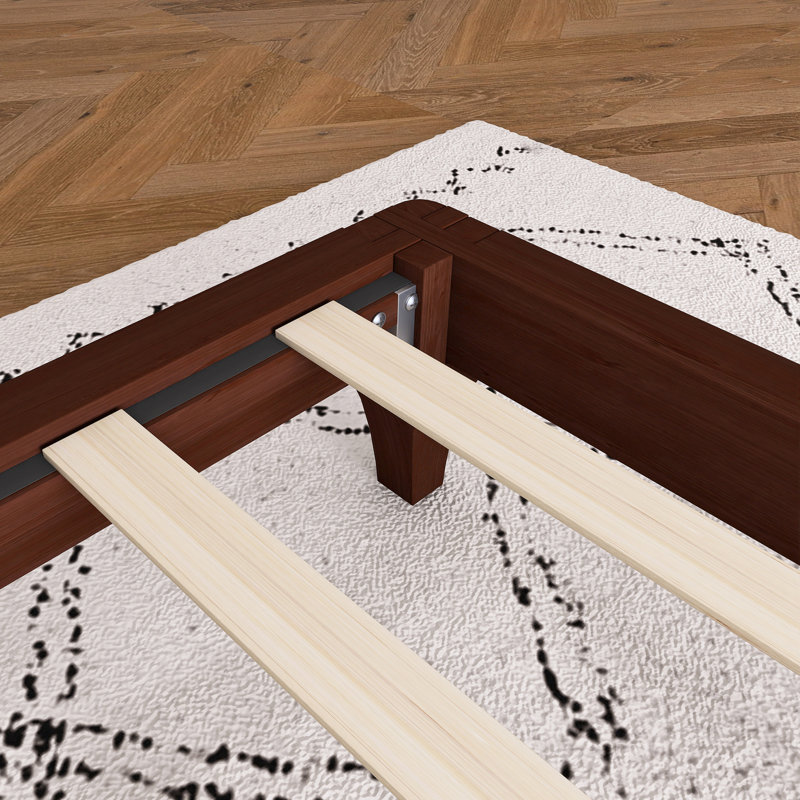 Lit plateforme Mid-Century en bois avec support en lattes de bois, Chocolat, Double