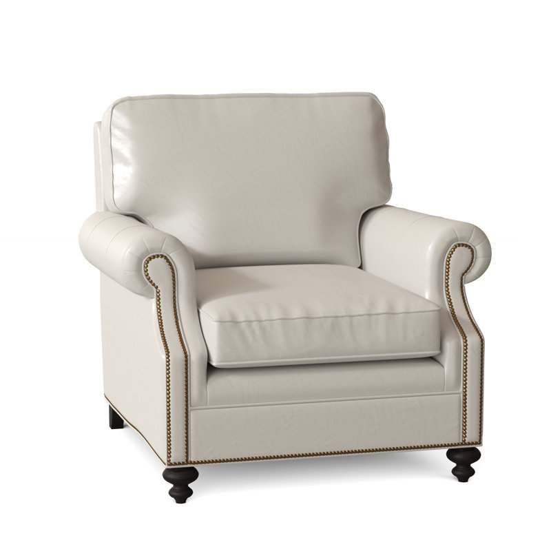 West Haven Club Chair, Aline Fumo Genuine Leather, Cobblestone, French Natural