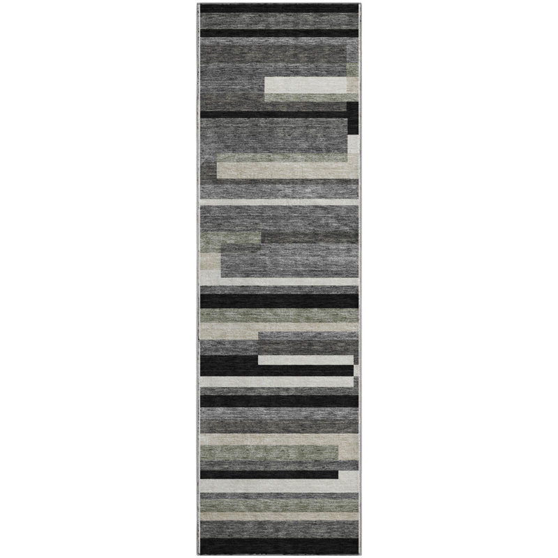 Premium Machine Washable Prisco Black Rug, Runner 2'3" x 7'6"
