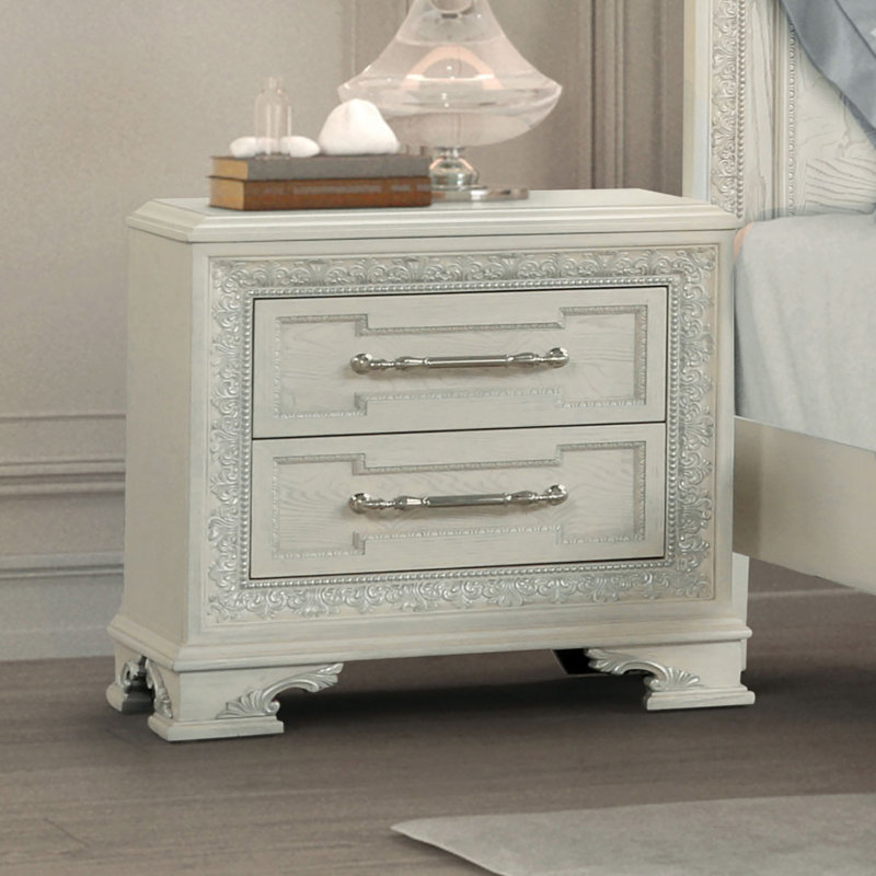 Table de chevet avec USB, blanc crème