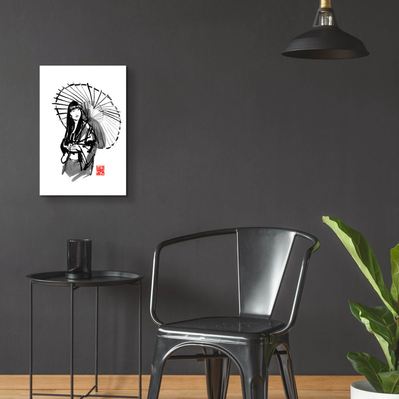 «Geisha Under Umbrella» par Pechane, H 24 po x l 16 po x P 0,2 po