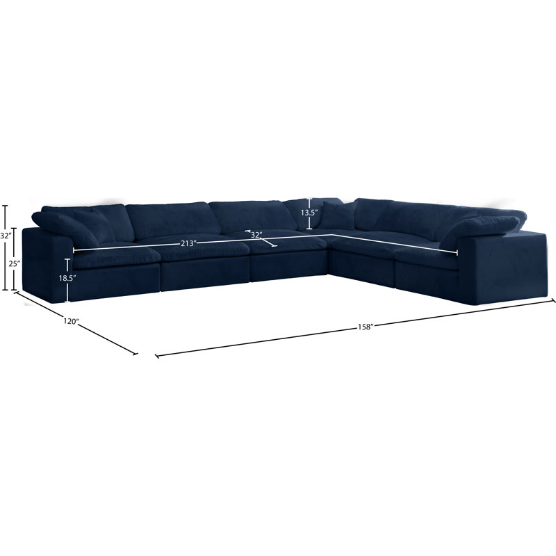 Cozy 158" Wide Velvet Modular Corner Sectional, Navy Velvet