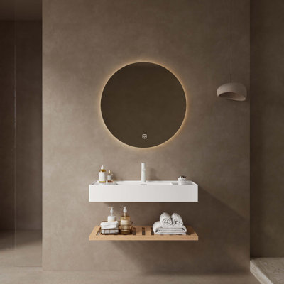 Meuble-lavabo de 36 po avec lavabo vasque, lavabo mural intégré flottant rectangulaire en acrylique blanc sans robinet, étagère rayée, bois naturel