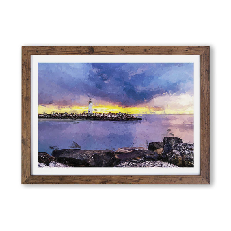 Remote Lighthouse & Seascape - Framed Print, 62cm H x 87cm W x 2cm D, Walnut