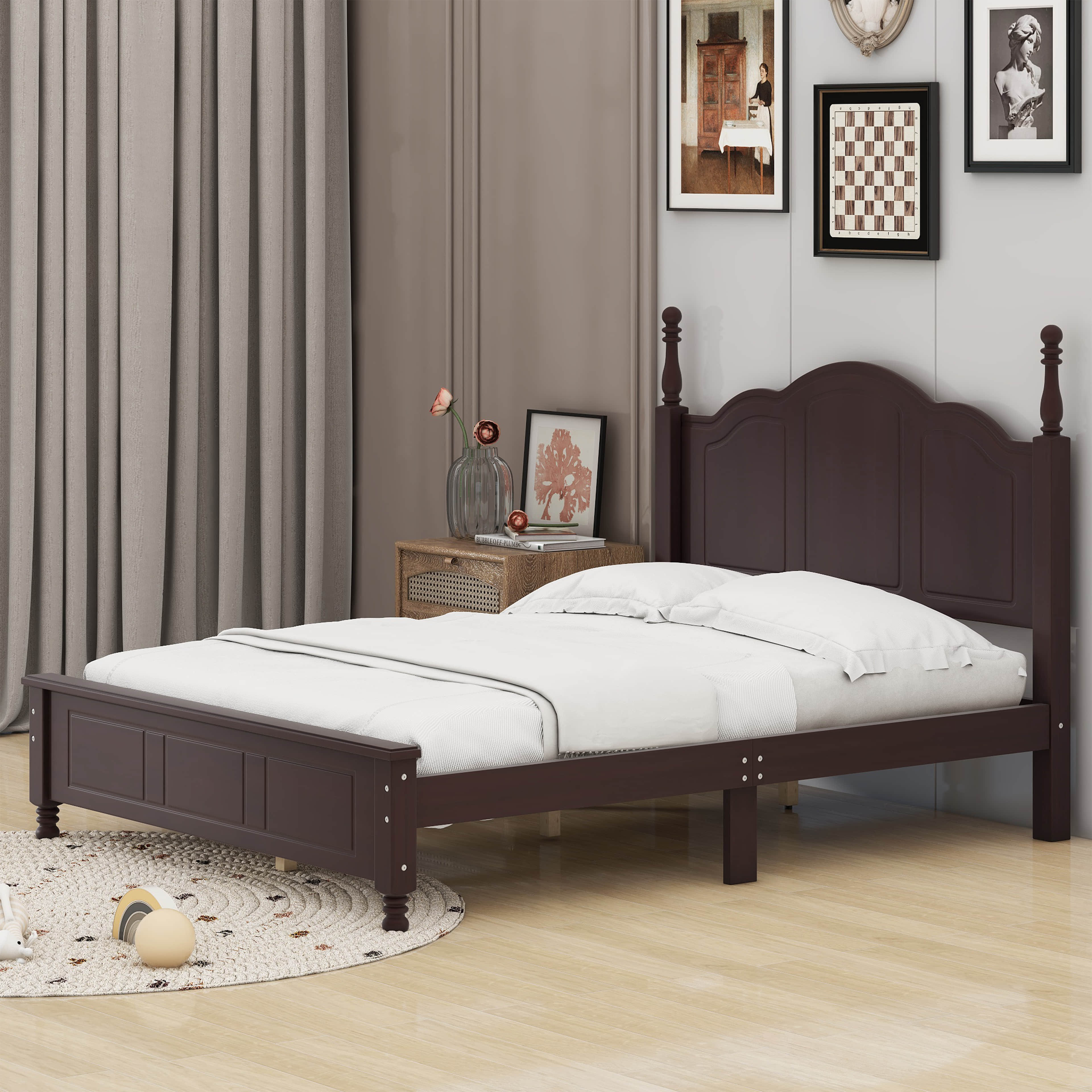 Alcott Hill Queen Size Wood Platform Bed Frame,Retro Style Platform Bed — free download