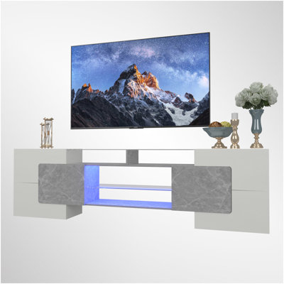 NEW-TV Console With Storage Cabinets, Long LED TV Stand Full RGB Color Selection, 31 Modes Changing Lights Modern Entertainment Center With 2 Tempered -  Ivy Bronx, 0115E979D8734FDABE35BDE44854C7F2