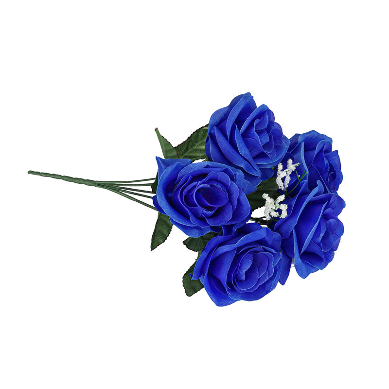 Artificial Open Rose Flower Bush, Royal Blue