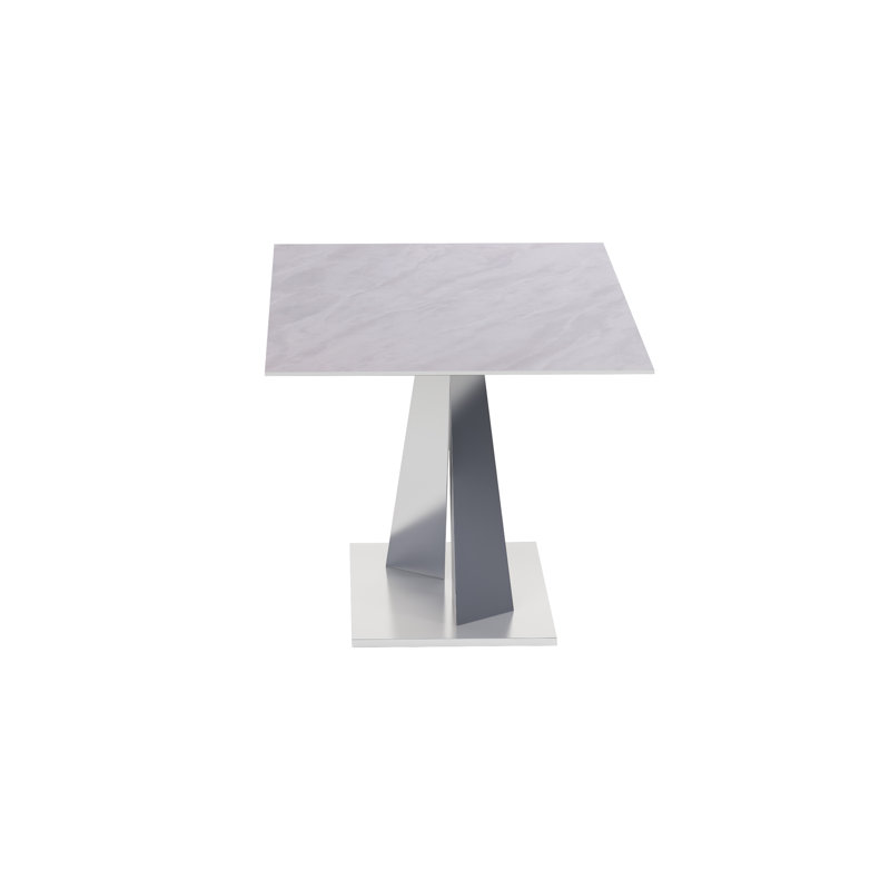 Contemporary White Sintered Stone Dining Table with Steel Base