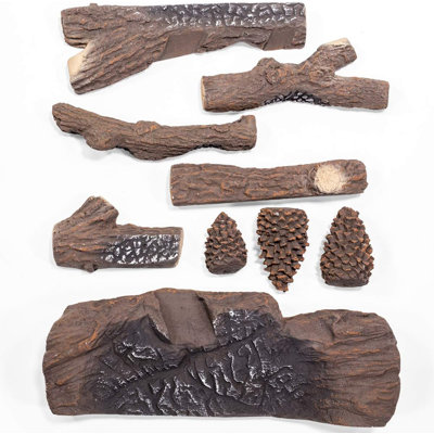 9-Pieces Ceramic Realistic Wood Log Set Pine Wood Style Stackable Gas Heat