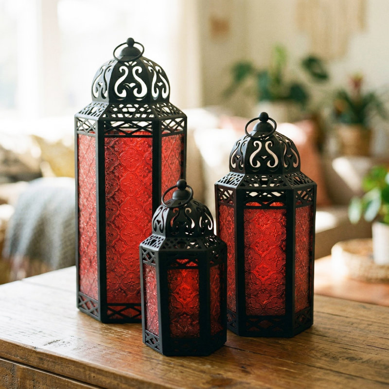 Ensemble de lanterne marocaine de style bougie marocaine pour le plancher, les décorations du Ramadan, la décoration intérieure, le patio extérieur ou le porche, les mariages