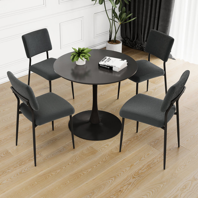 Chaise de salle à manger en velours noir 5 pièces polyvalente, Gris / Noir, H 28,4 po x L 31,91 po x l 31,08 po
