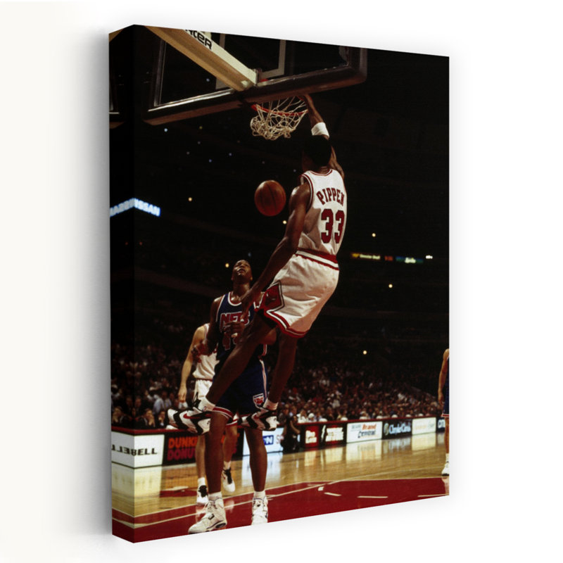 Scotti Pippen In Jersey 33 Making A Basket During A Match Chicago Bulls Vs. New Jersey Nets NBA Basketball Chicago Cook County Illinois USA by Ron Schramm - Wrapped Canvas Print