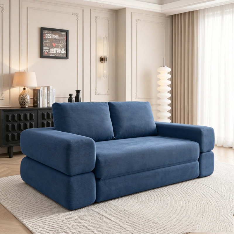 Canapé-lit convertible de 81 po, matelas de lit futon pliable avec coussins 3 en 1, Blue