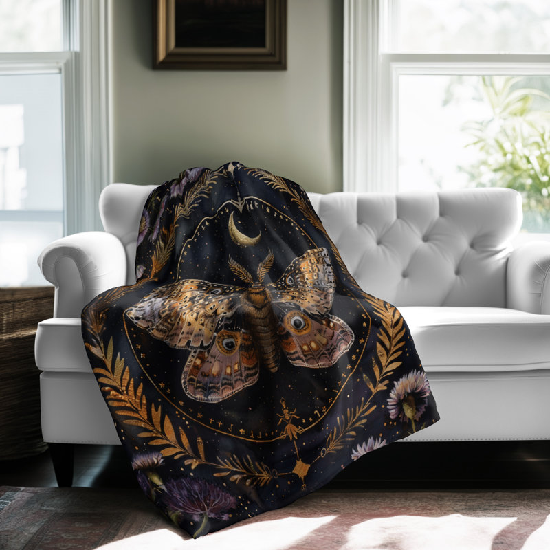 Dreamy Night Moth Symphony - couverture en sherpa de qualité supérieure 1 pièce - reproduction d'art luxueuse, Jeté