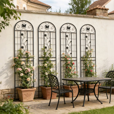 Grand treillis de jardin en métal, support de fleurs pour l'extérieur, paquet de 4, treillis antirouille pour plantes grimpantes