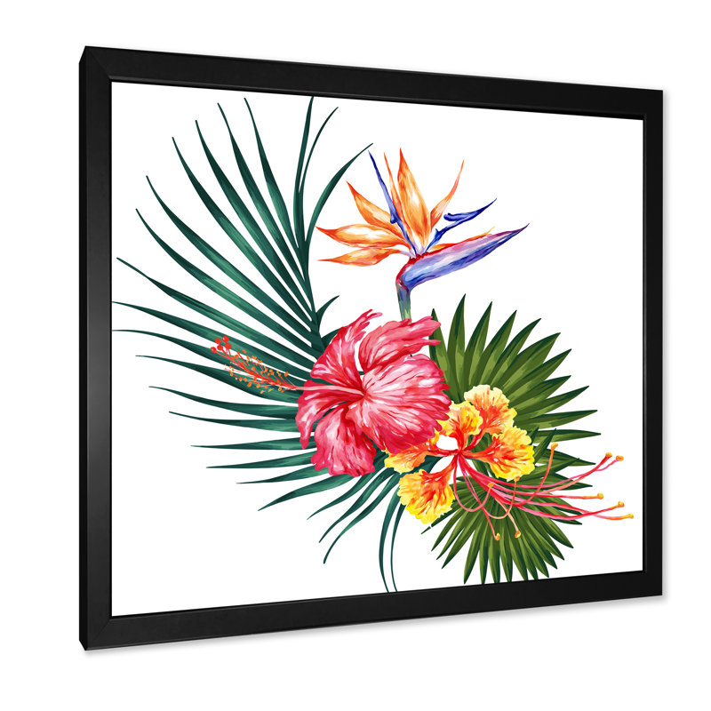 Fleurs exotiques colorées II - sur, Toile avec cadre noir, H 16 po x l 16 po x P 1 po