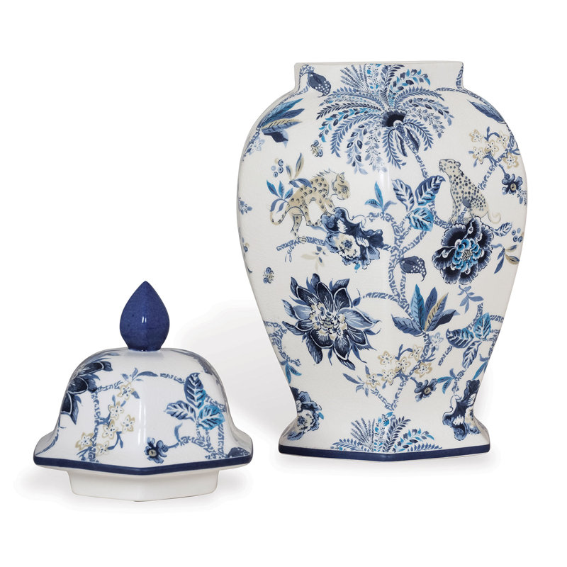 Williamsburg White/Blue Jar, 16" H x 9" W x 8" D