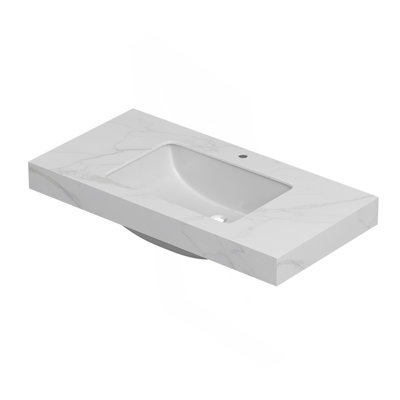 36" Carrara White Sintered Stone Countertop and Undermount Ceramic Basin with One Standard Pre-drilled Faucet Hole, NO Cabinet, NO Faucet and Sink Cover