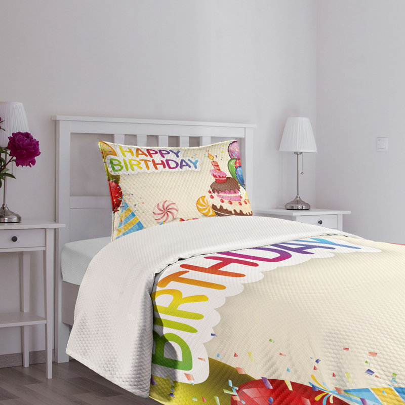 Ambesonne Cartoon Bedspread Set 2 Pcs Colorful Party Elements Twin Multicolor