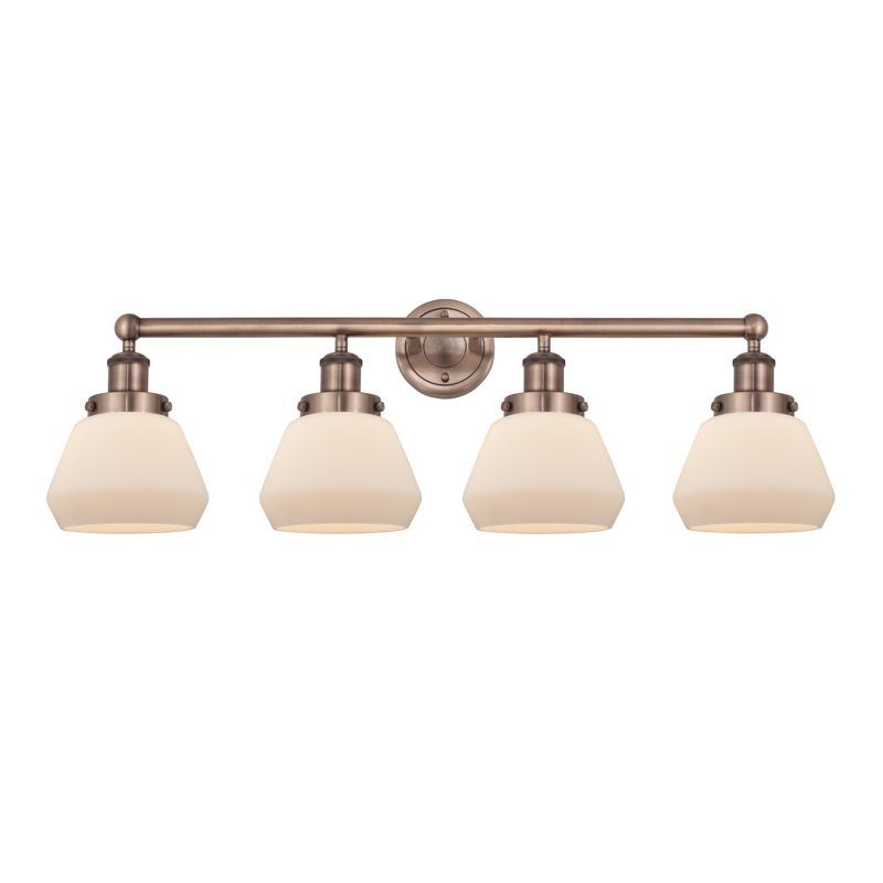Éclairage de salle de bain 4 lumières à intensité variable Rivka, Blanc mat, Cuivre antique