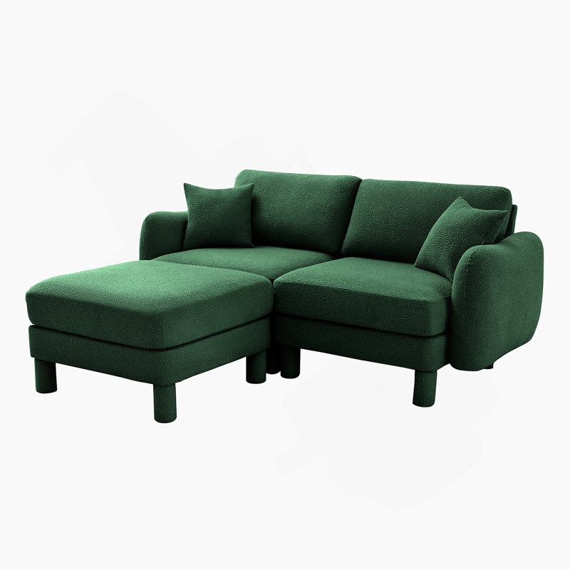 Convertible L Shape Sectional 3 - Seater Sofa Couch With Distinctive Shell - Shaped Armrests, Removable Ottoman And Cylindrical Legs For Versatile Living Spaces