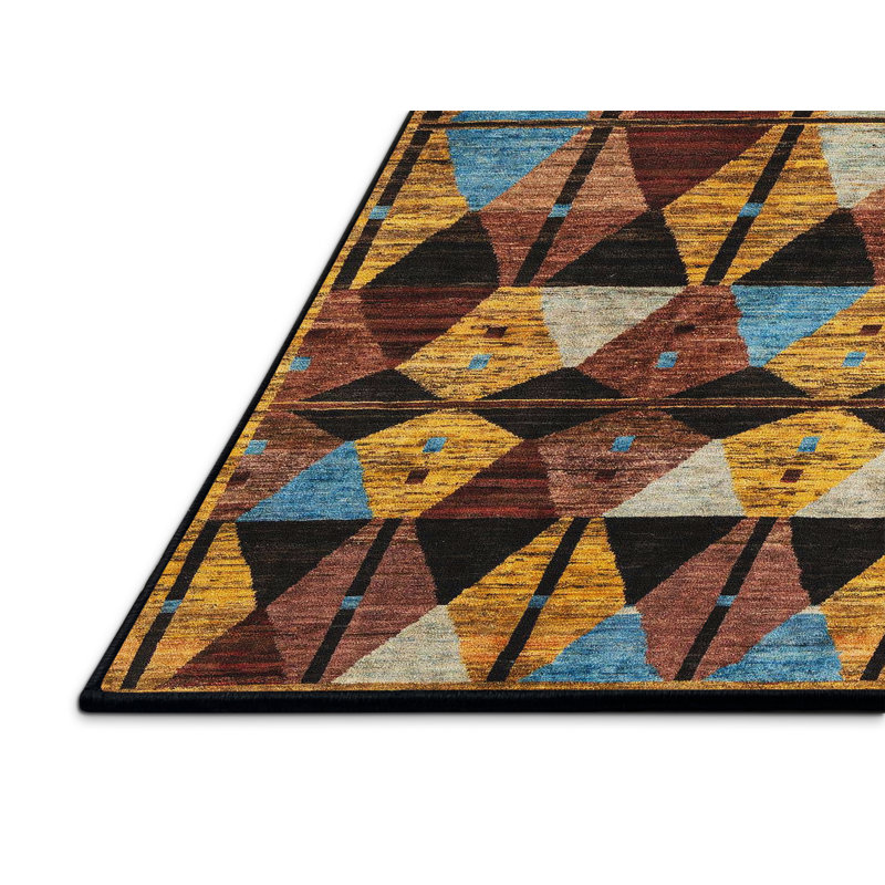 Tapis abstrait brun / jaune / bleu, Rectangle 8 pi x 10 pi