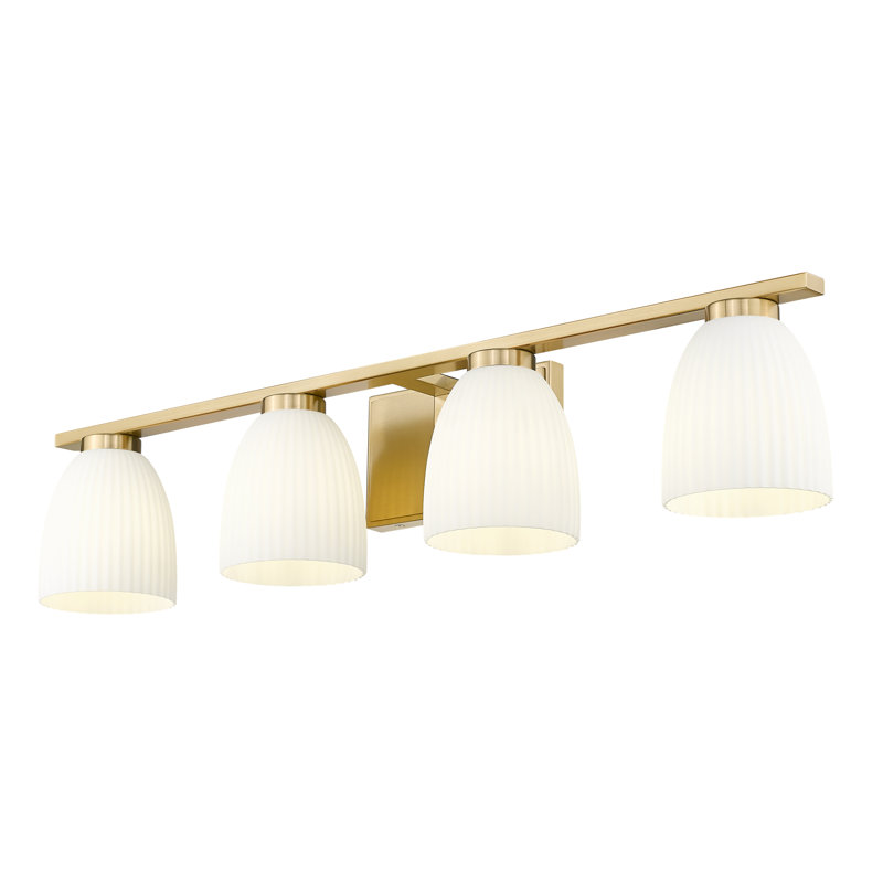 Coiffeuse Mateo, Doré, H 6,5 po x l 32 po x P 6,5 po, Quatre lumières