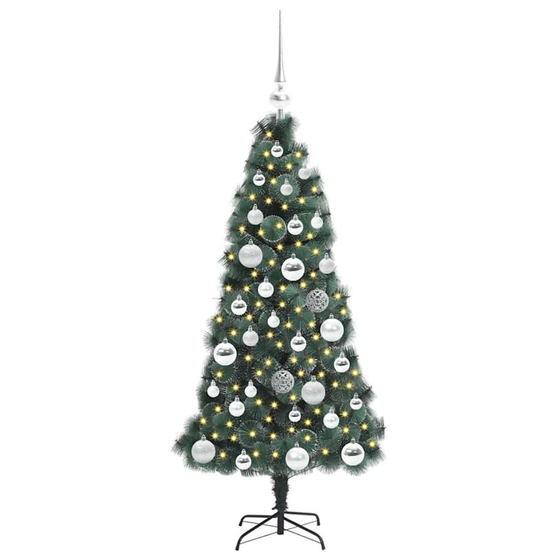 Artificial Pre-lit Christmas Tree with Ball Set, Silver, 3.94' H