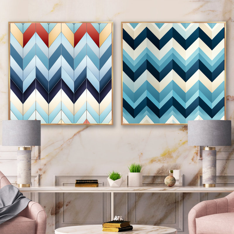 Chenier - Abstract Shapes Square Collage Set Of 2, Gold Floater Framed, 36" H x 73" W