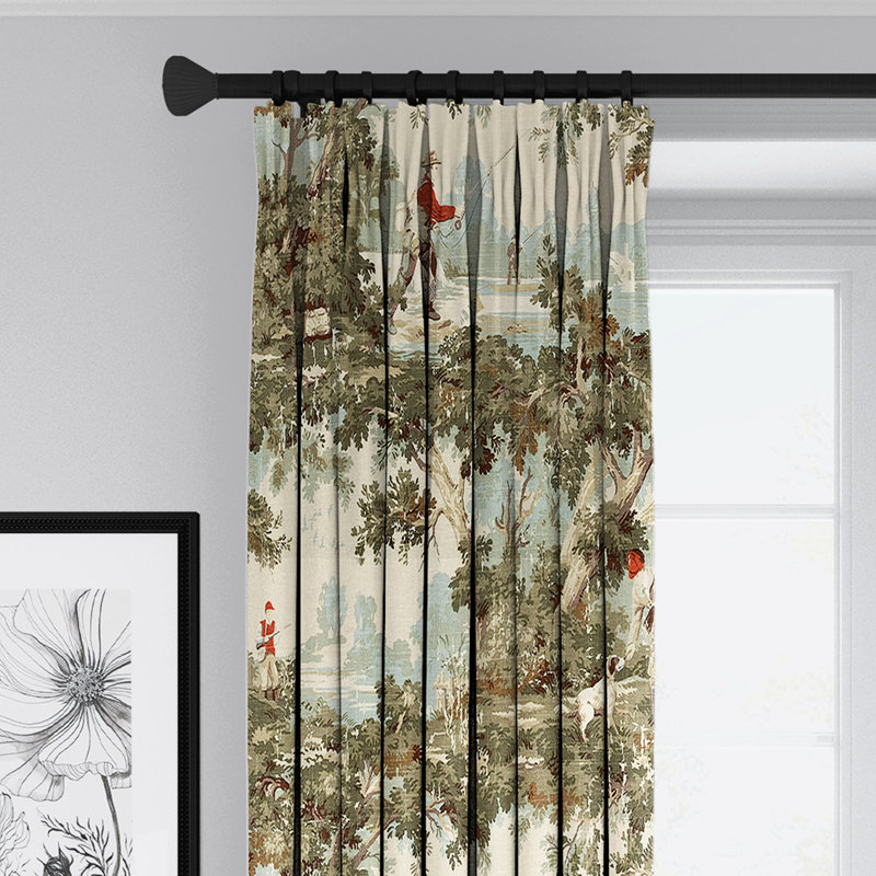Greenwood Linen Abstract Room Darkening Pinch Pleat Single Curtain Panel, 40" W x 96" L
