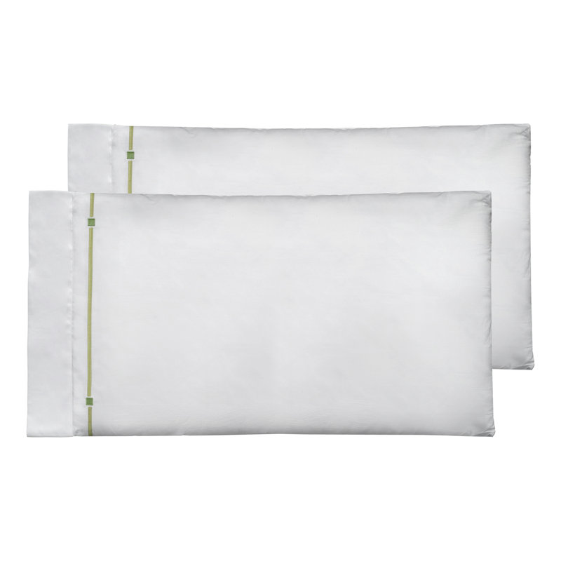 Falesia Embroidery White with Green Embroidery Cases, King