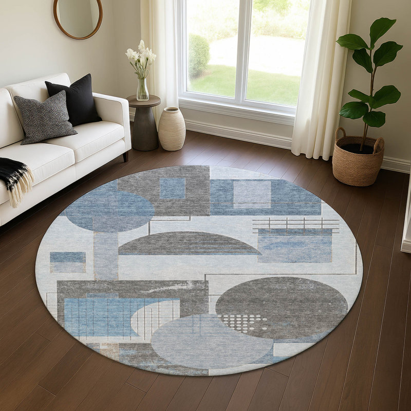 Premium Machine Washable Mehara AMF1695 Geometric Rug, Round 8'