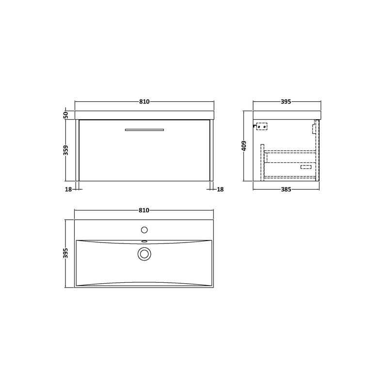 Juno 810mm Single Bathroom Vanity with Drop In Vitreous China Basin