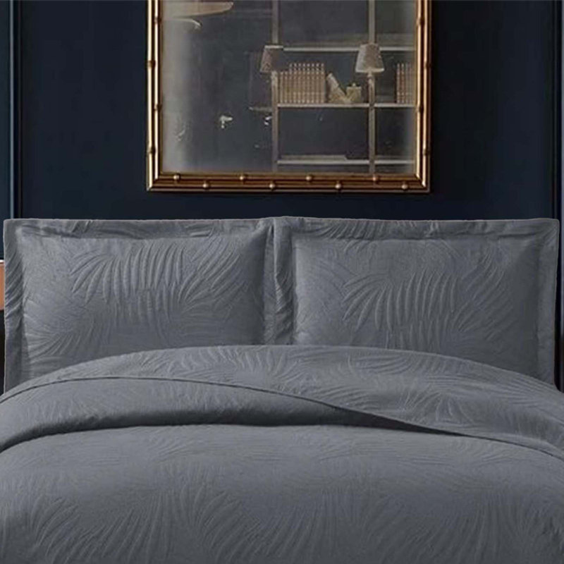 Polyester Floral Bedspread with Pillow Shams, Grey, Single Bedspread  + 1 Standard Pillow Sham
