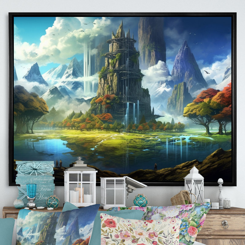 «Fairytale Castle III», reproduction sur toile, H 12 po x l 20 po x P 1 po, Cadre flottant noir