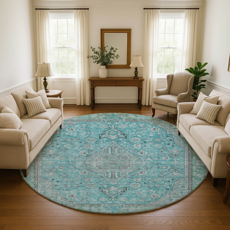 Premium Machine Washable Baford AMF1651 Global Rug, Round 8'