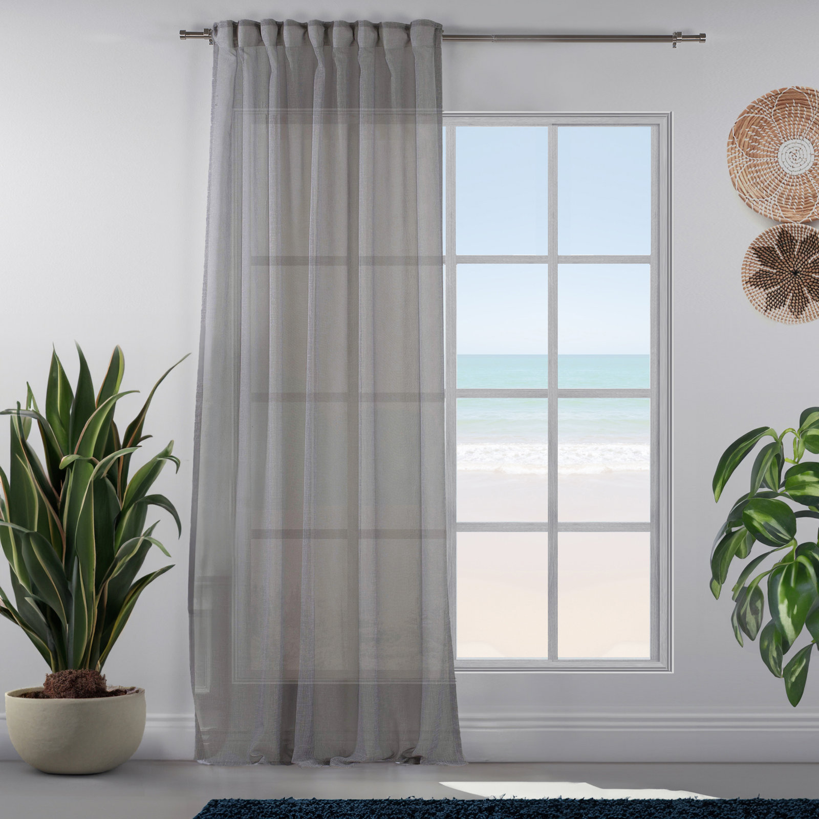 Linen Sheer Single Curtain Panel, 100" W x 108" L, Lime
