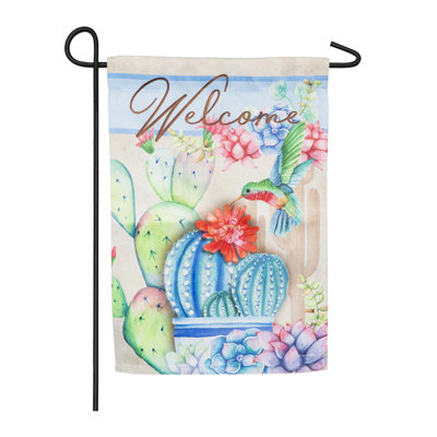 Drapeau de jardin en polyester 2 côtés plantes grasses welcome