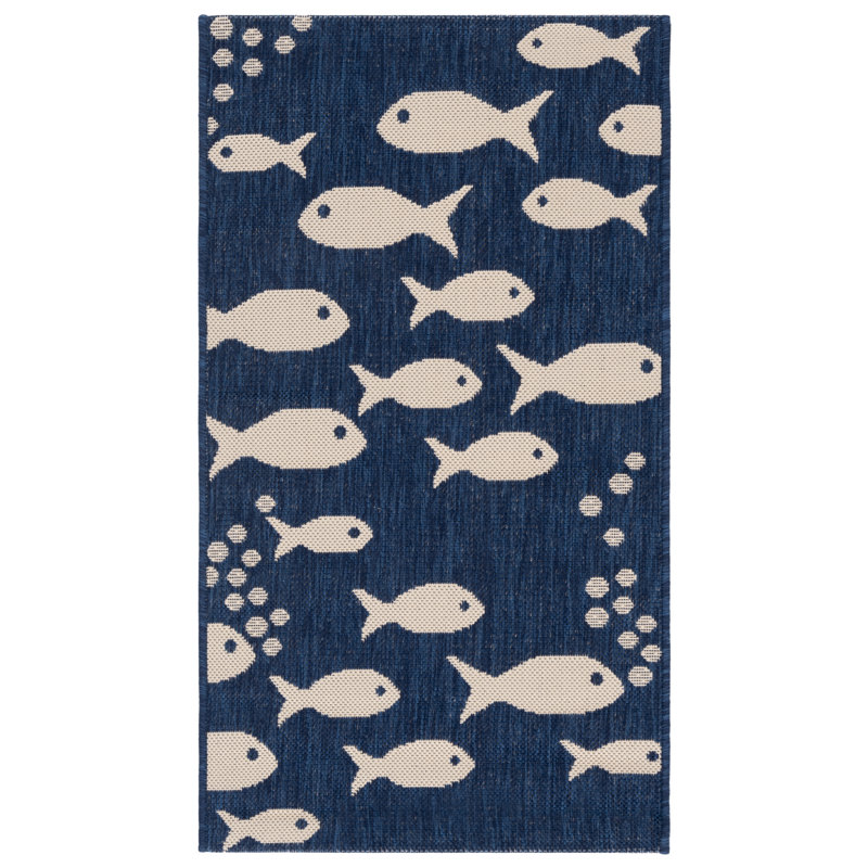 Avani Navy/Beige Indoor / Outdoor Area Indoor/Outdoor Area Rug, Rectangle 2'3" x 5'