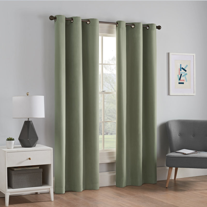 Microfiber Blackout Grommet Curtains, Solid Thermaback Window Curtains, 42" W x 95" L, Moss