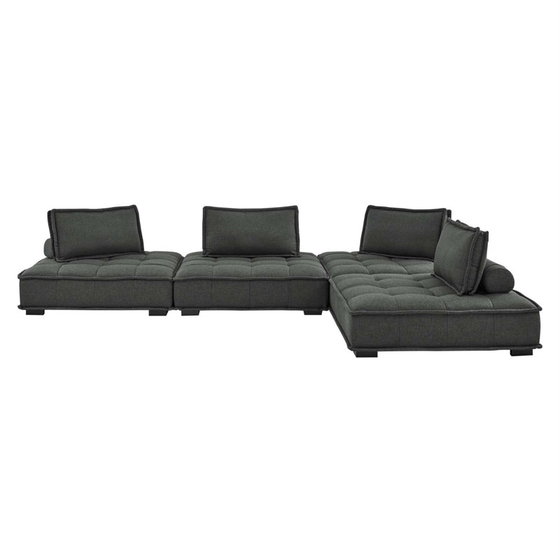 Modway Saunter, 4-Piece Sectional Sofa, Light Gray, Gray Polyester